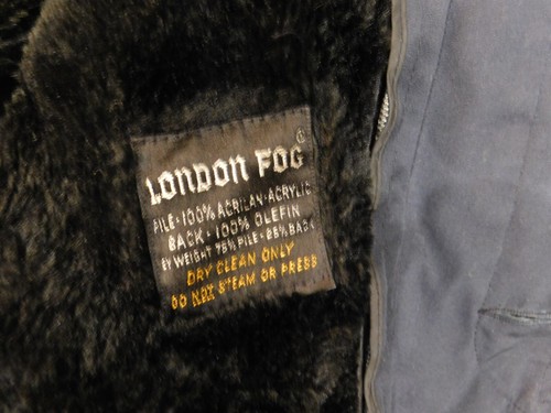 London Fog Trench Coat mens 40 Blue acrylic lined double breasted - Picture 8 of 19