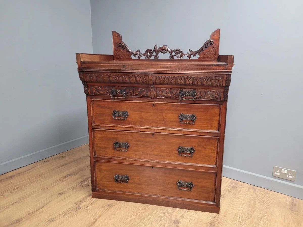 Antique Black Forrest Style Chest Of Drawers In Mahogany 2 over 3