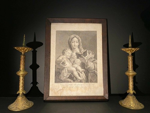 French Antique Black and White Framed Print - Woman with Child (41.5x32.5cm) - Picture 2 of 5