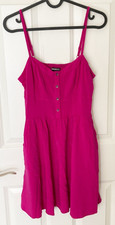 Magenta Poplin Strappy Button-Up Mini Dress with Pockets Size Small by Express