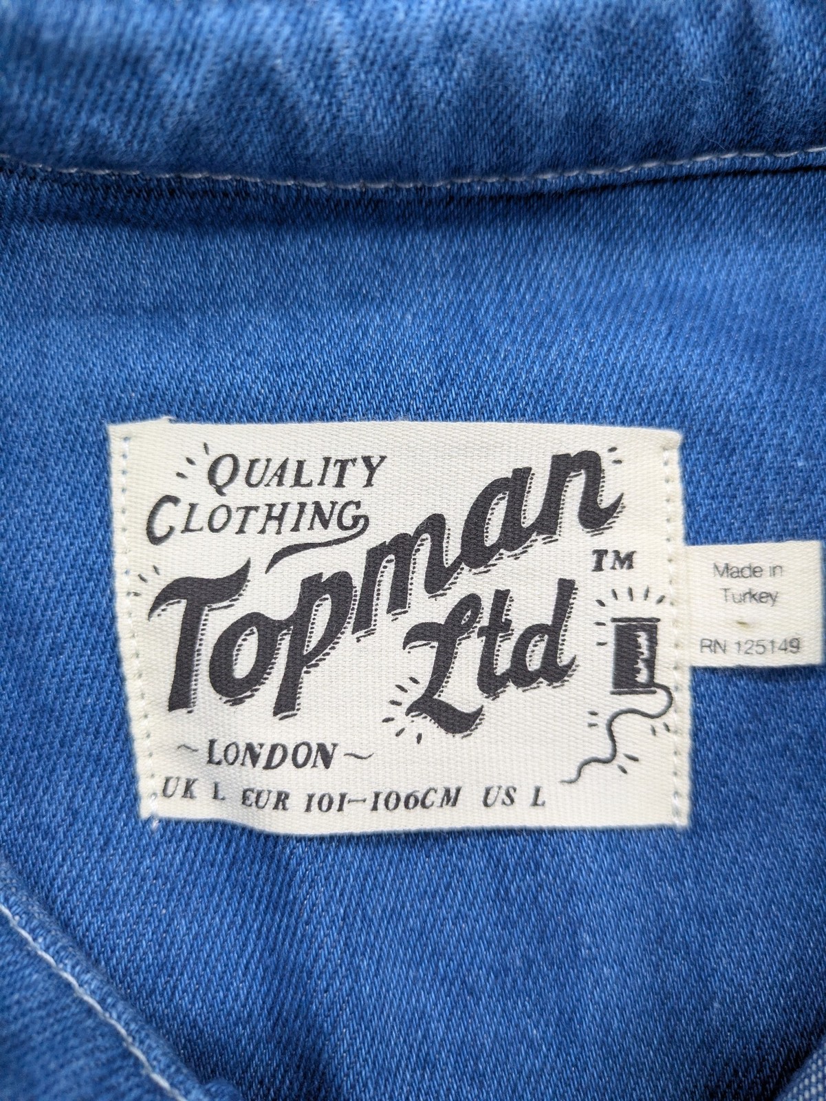 Topman Herren Jeanshemd Größe L Blau Langarm Button Down Freizeithemd Workwear image 4