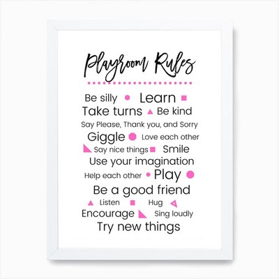 Spielzimmer Regeln Rosa Kunstdruck Gerahmt Wandbild Poster Leinwanddruck Bild