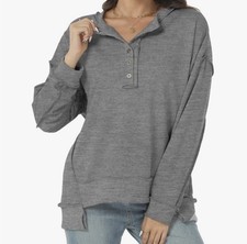 NEW Tanou Women's Oversized Long Sleeve Henley Pullover Sweatshirt Sz Large NWT