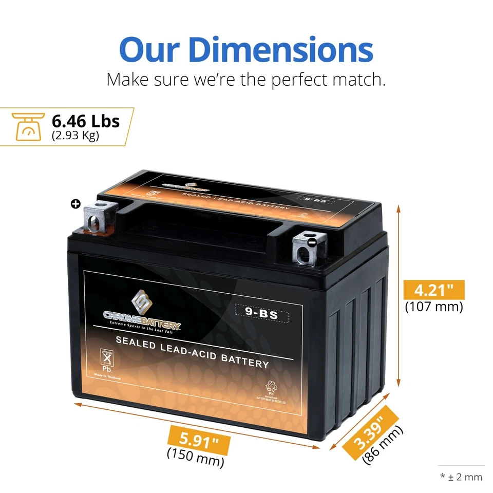 Batería Cromada YTX9-BS AGM Batería para ATV, UTV, Motocicleta, Motocicleta Foto 2 de 4