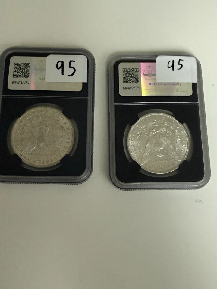 1880-S and 1881-0 NGC Original Bag Fragment Morgan Silver Dollar Brilliant Uncir - Image 2 of 4