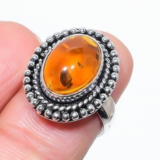 Amber Gemstone Handmade 925 Sterling Silver All Size Ring For Gift