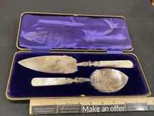 Asprey & Company A&Co Ltd G Mother Of Pearl MOP Silver Band Pie Cake Serving Set