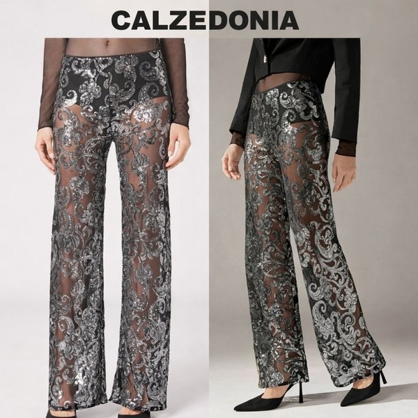 Women Calzedonia Trousers Black Elastane S