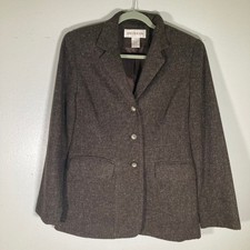Jones New York Womens 2 Brown Tweed Wool Blend 3-Button Blazer Jacket Size