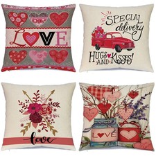 Valentines Day Pillow Covers 18x18 Inch Set of 4 - Valentines Decorations Throw