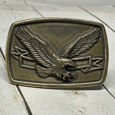 Patriotic American Eagle Flying Wings Wide With Award Banner Ribbon Belt Buckle