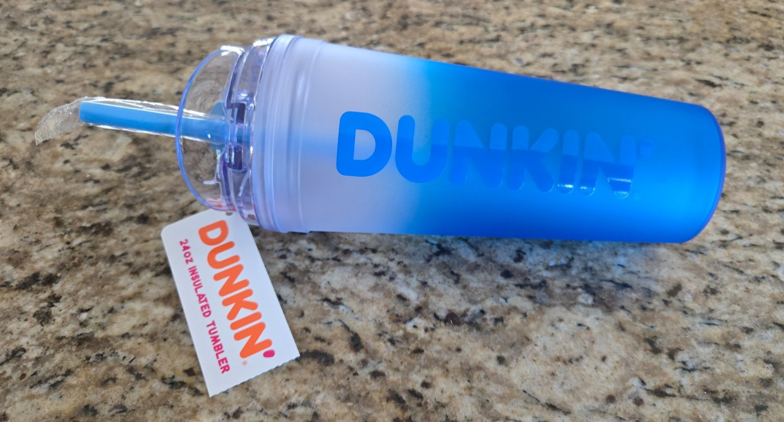 Dunkin Summer 2024 Blue Ombre Plastic Insulated 24oz Tumbler Brand New