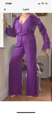 Pantaloni tuta LA PERLA viola seta volant maniche lunghe nuovi gioiello US 10 M EU 44