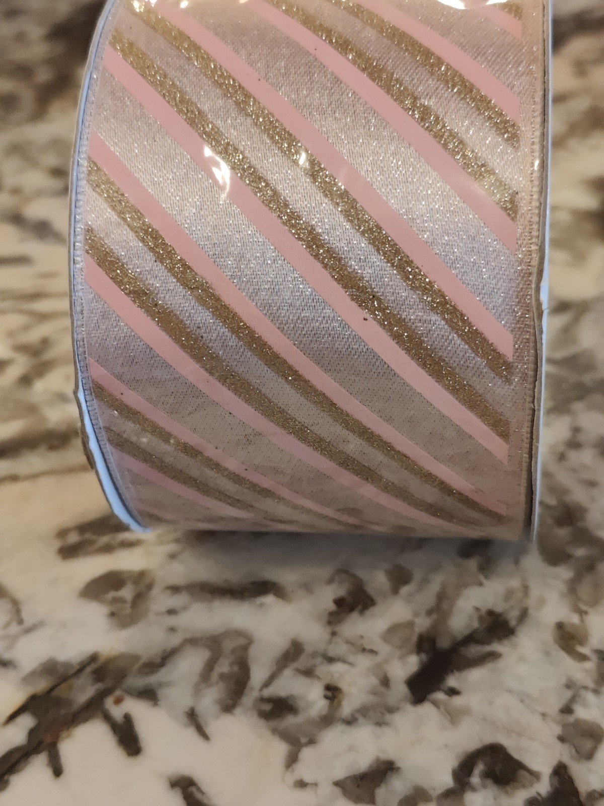 Celebrate It Pink Lavender Gold Glitter Stripe Ribbon Holiday Sugar Plum 2.5"x20