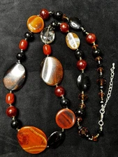 Carnelian Style Long Beaded Necklace Amber Black Mixed Beads Fall Boho