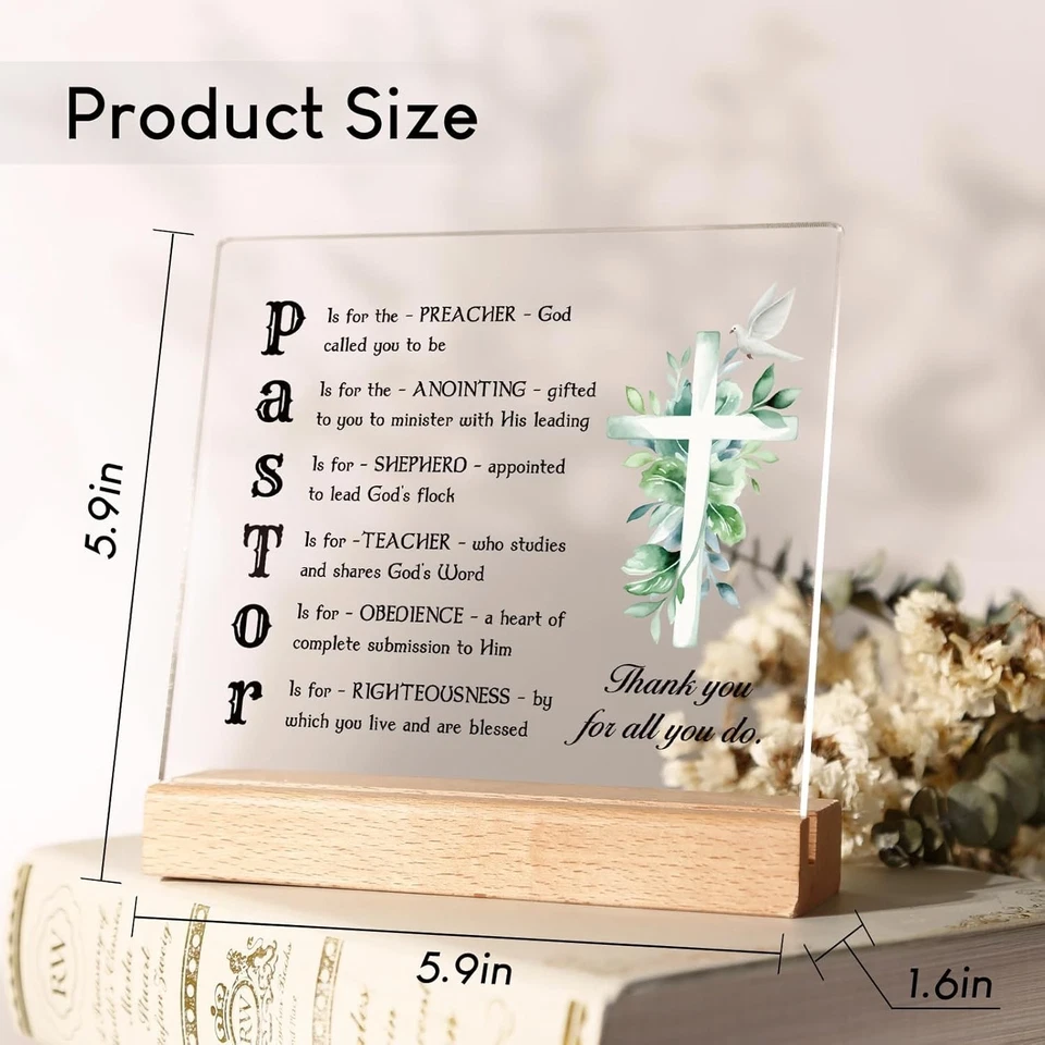 Regalos de agradecimiento al pastor, placa acrílica de agradecimiento con soporte de madera, pastor... Foto 4 de 4