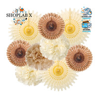 Pompons Deko Lampions Beige Braun 10 StüCk Seidenpapier Party Geburtstagsdeko
