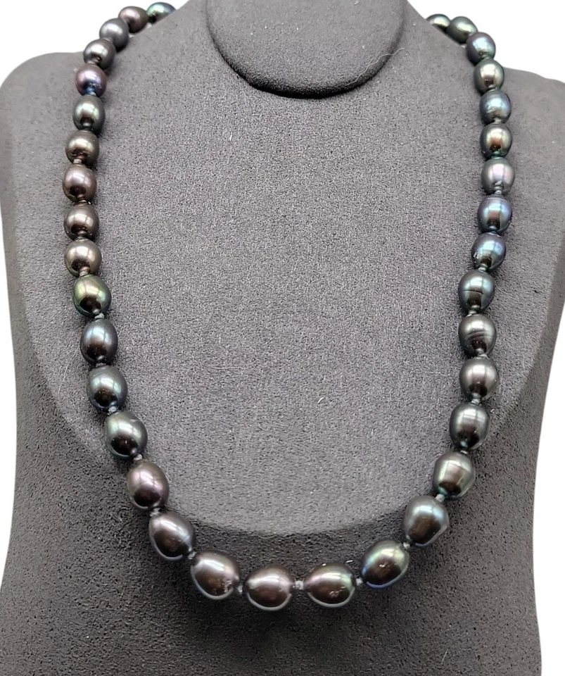 14K Gold Clasp Peacock Tahitian Baroque Pearl Necklace 16" Multi-Color Iridescen - Image 4 of 4
