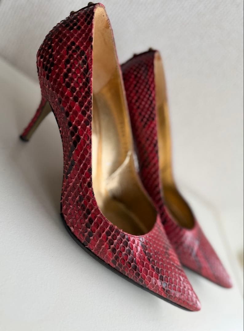 Rare Dolce & Gabbana Python Pumps Red Size 38 Italian Leather Studded Heel