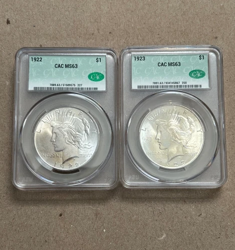 1922 P & 1923 P Peace Dollars (Lot of 2) MS 63 Free Shipping!