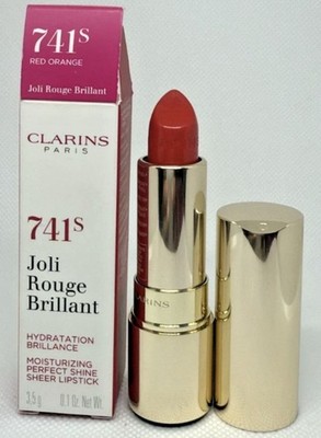 Clarins Joli Rouge Brillant Moisturizing Perfect Lipstick 741S  Red Orange NIB