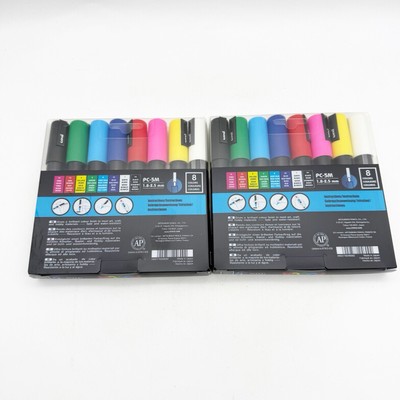 X2 POSCA Water-Based Markers, 8 Assorted Colors Ea PC-5M, 1.8-2.5