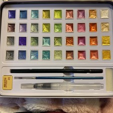 36 Color Professional Pearlescent Watercolor Set w/Atrist Tools In Tin NEW 