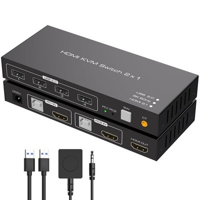8K HDMI KVM Switch 1 Monitors 2 Computers Supports 8K60Hz 4K120Hz Share 1 Mon...
