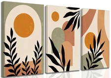 3 Pcs Mid Century Modern Boho Sun Canvas Wall Art Neutral Abstract Minimalism...