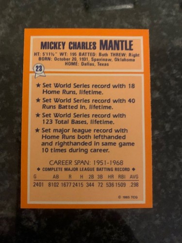 1985 Topps Collector's Series #23 MICKEY MANTLE - Picture 2 of 2