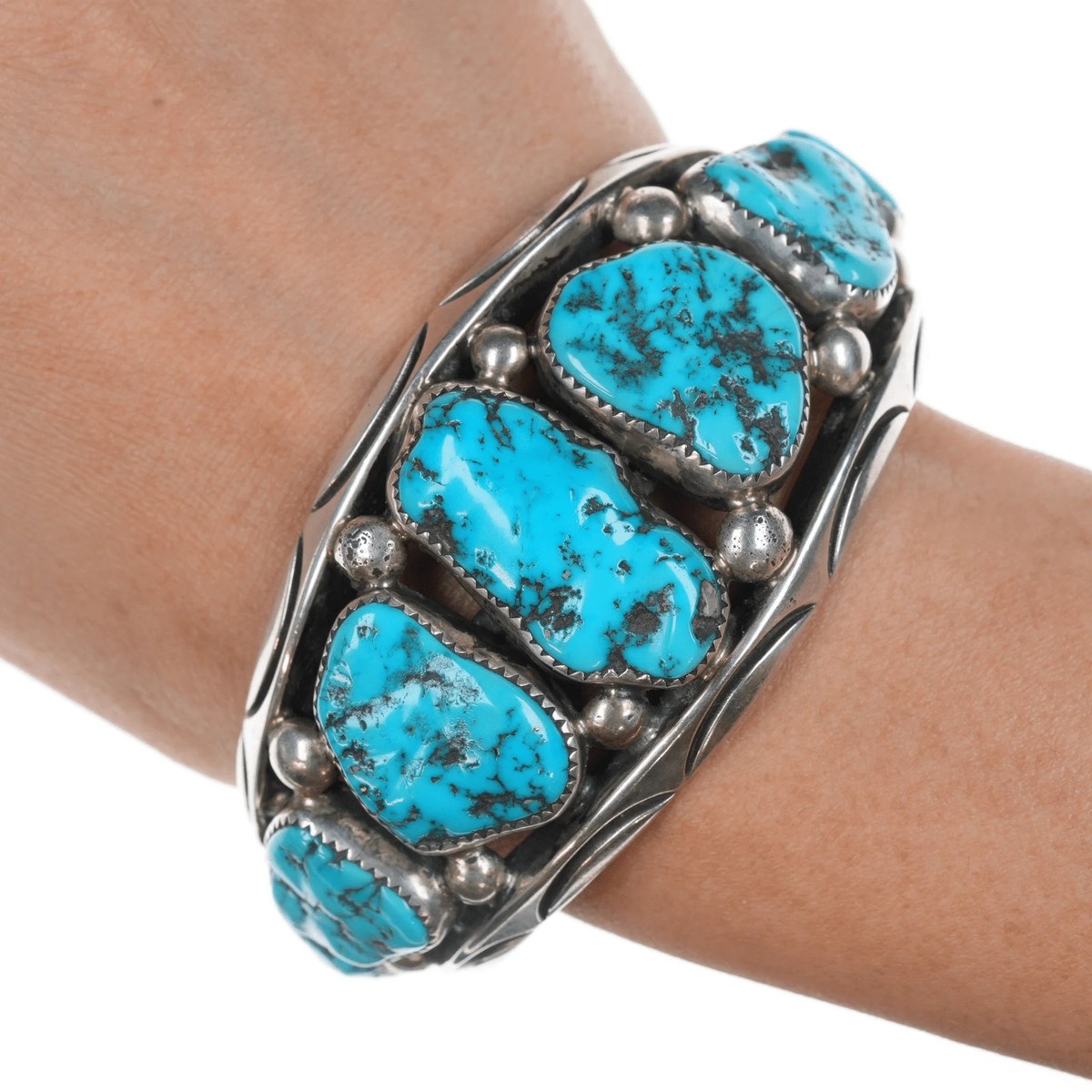 6.875 Orville Tsinnie Navajo sterling heavy turquoise row