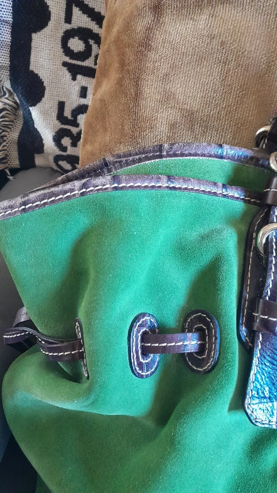 Bolso de Mano Dooney & Bourke Vintage Hobo Verde Gamuza Cuero Borde En Muy Buen Estado Foto 4 de 4