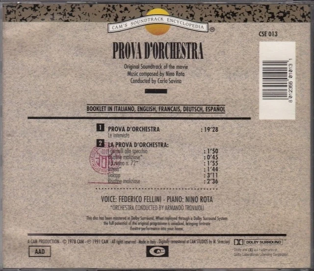 NINO ROTA / FELLINI | PROVA D' ORCHESTRA - ORCHESTERPROBE | CD CAM SOUNDTRACK - Bild 2 von 2