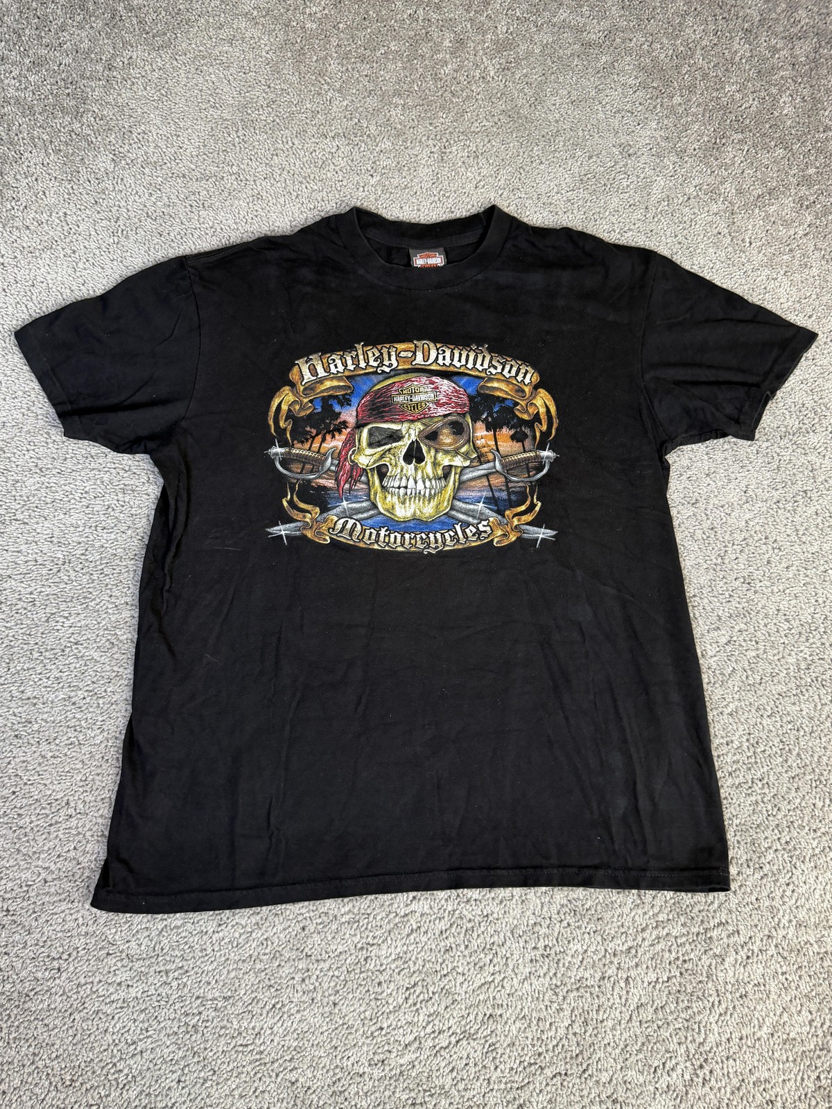 Harley-Davidson Shirt Mens XL Black Orlando Florida Skull Graphic Crew Neck
