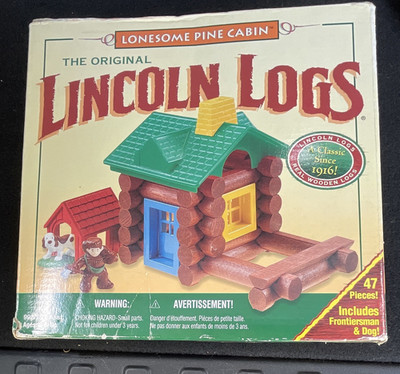 Lincoln Logs Lonesome Pine Cabin Building Set 47pc Frontiersman & Dog Western 3+