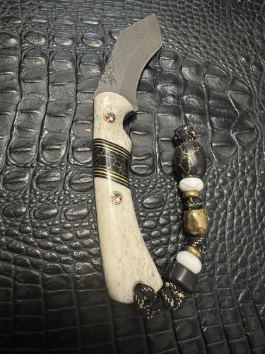 Half Face Blades #11 Rakasha Elk Handle Knife w/ Sheath & Matching Lanyard - Bild 3 von 4