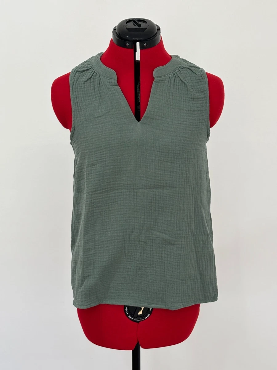 Vero Moda womens sleeveless split v neck blouse top khaki green size NWT size s