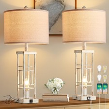 Table Lamp for Living Room Set of 2 with USB A  Bulbs, 3-Way Dimmable 27.6"...