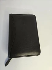 Scully Faux Leather Address Book 6-Ring Binder Black Zipper Cover Stitched Look