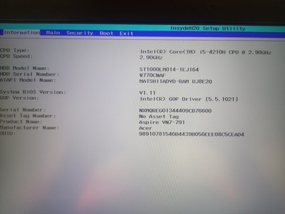 Acer V 17 Nitro  VN7 - 791G, i5 2,90 - 3,50 GHz, Nvidia GTX 860M 2 GB, Mainboard
