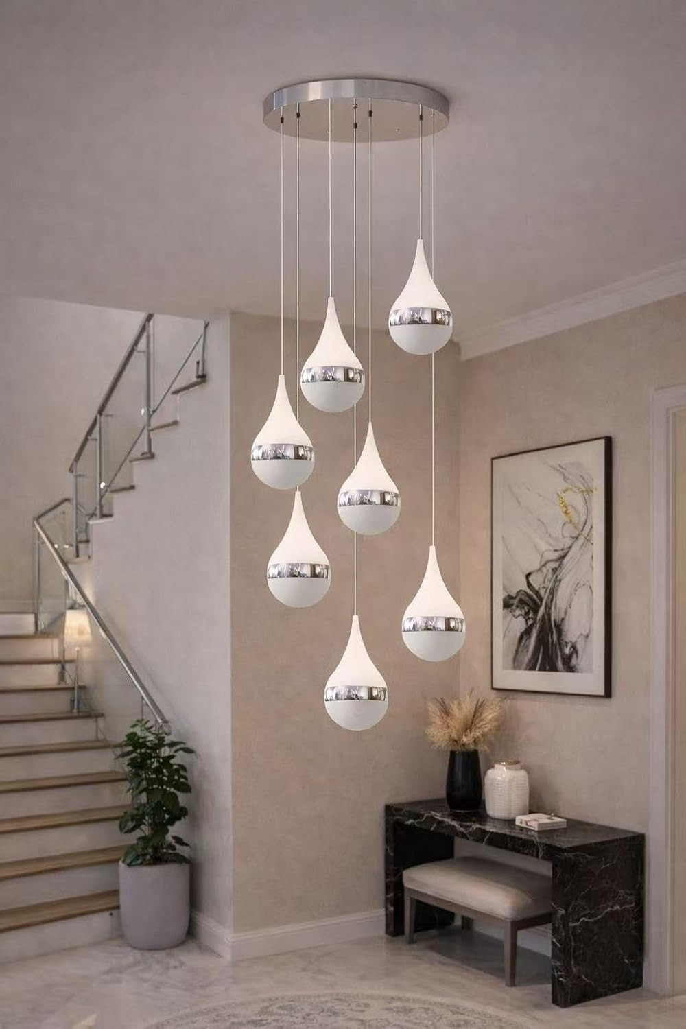 Lampadario LED Moderno 80W, Sospensione Design a Goccia, CCT Switch 3000K-4000K-