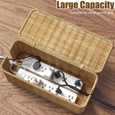 2025 Rattan Cable Organizer Box Breathable Desk Wire Management Home Office UK