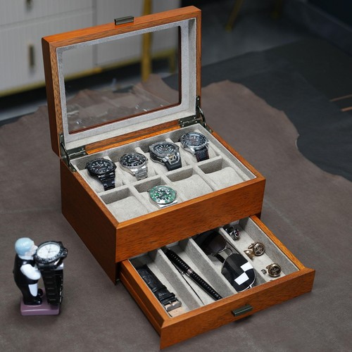 Watch Box with Drawer, Large Display Case for 8 Watches and Sunglasses Access... - Picture 2 of 7