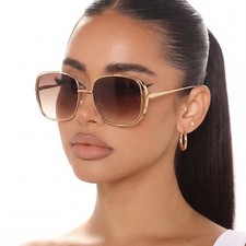 UV400 polarized-free oversized hollow-frame sunshades with gold or silver metal