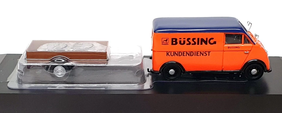Schuco 1/43 Scale 45 023 8900 - DKW Van & Trailer Bussing - Orange/Blue — 第 3/4 张图片