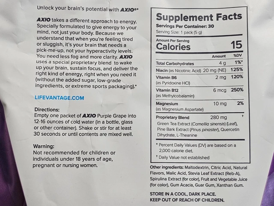 LifeVantage AXIO Decaf Purple Grape - 30 Packs - New / Sealed! Exp 10/2026 - Image 4 of 4