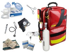Notfallrucksack mit F&uuml;llung , Sauerstoff-Flasche und Druckminderer