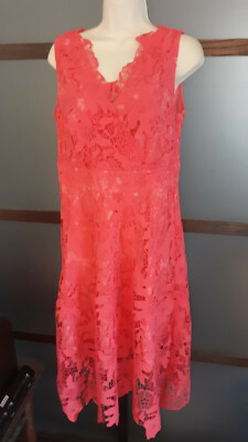 KIMILILY Dress Women's Elegant V Neck Sleeveless Crochet Lace Dress Coral  Sz L | eBay
