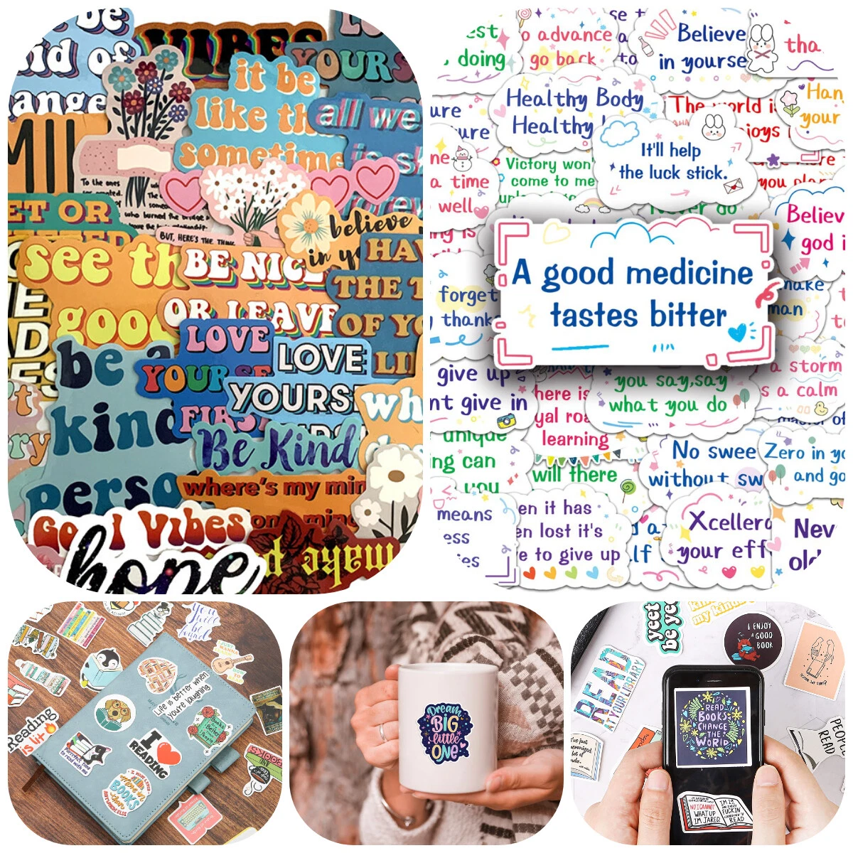 40/50pcs Encourage Positive Inspiring Words Stickers Vinyl Decals Laptop Skate