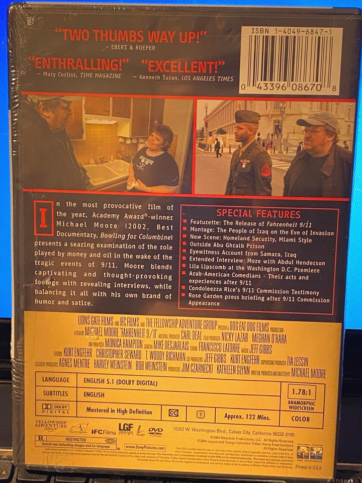 M5 {New Sealed} FAHRENHEIT 9/11 Dvd Documentary Movie {Michael Moore ...